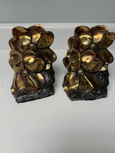 Vintage MCM Copper/Bronze Dogwood Bookends