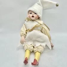 Vintage Style Elf Doll Porcelain Face Holiday Jester Figure AS IS