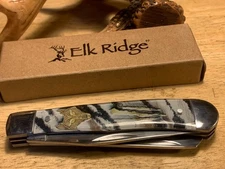 Elk Ridge Black and white acrylic Trapper 4 1/8" Pocket Knife ER42452BK