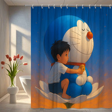 Cute Cartoon Shower Curtain with Boy and Blue Character