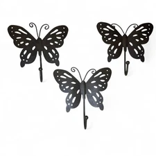 3 Metal Butterfly Decorative Wall Hooks
