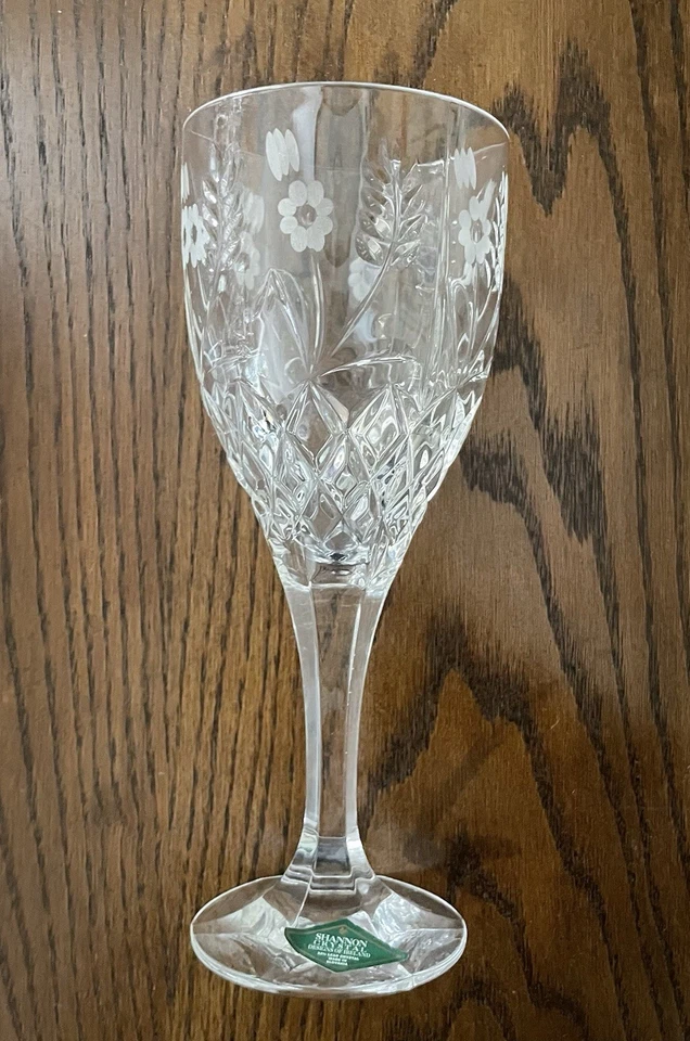 8 Shannon 24% Lead Crystal Ireland Wine Glass Set Etched Wheat Flower Stephanie - Image 2 of 4
