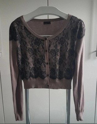 Vero Moda Short Cardigan kurze Strickjacke Spitzenmuster Baumwolle taupe Gr. L