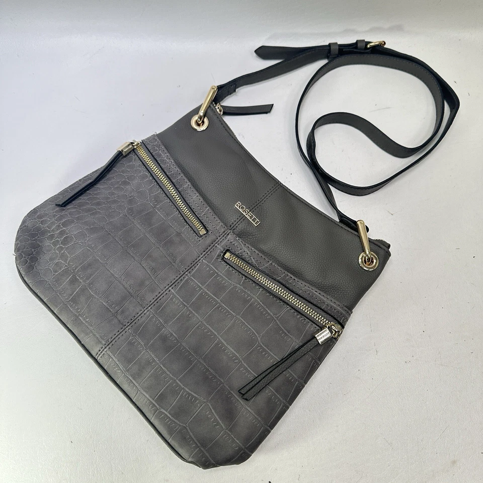Rosetti Crossbody Handbag M Gray Faux Croc Embossed Leather Lined Purse Bag - Image 2 of 4