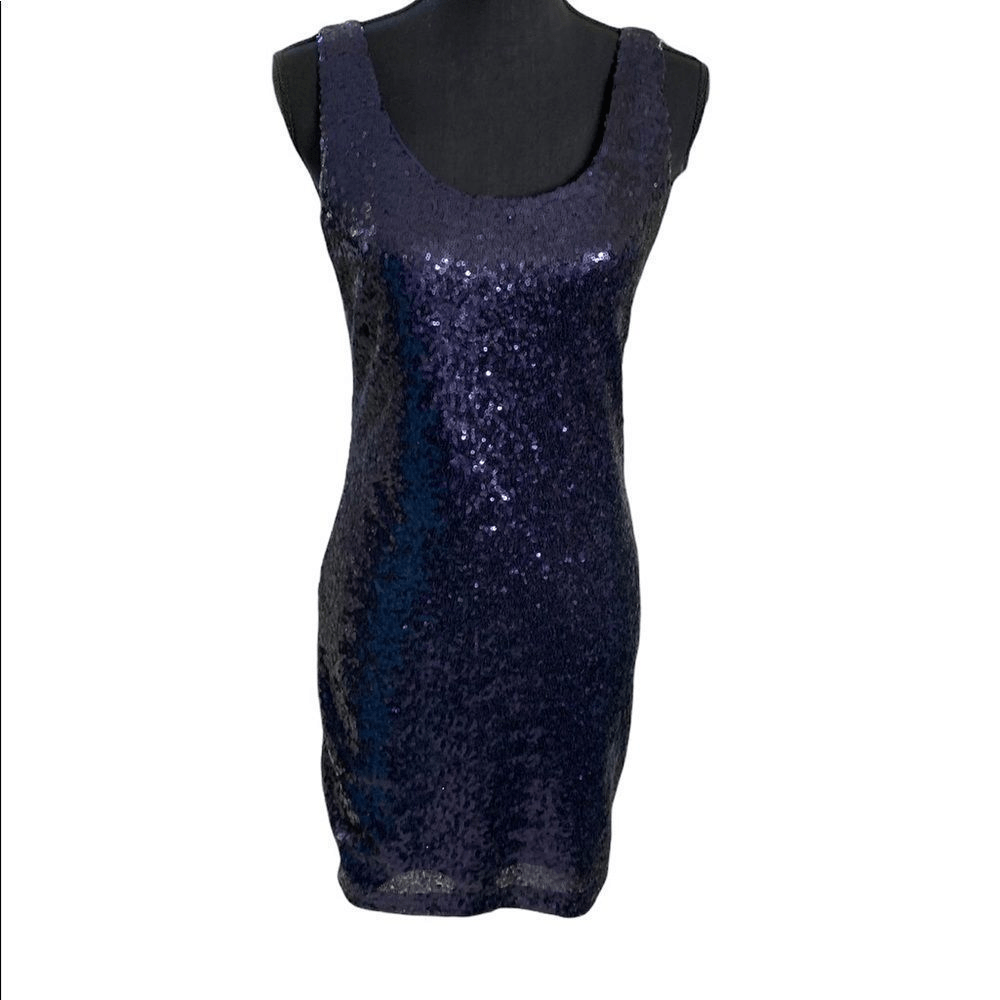 blue sequin tank dress Atlaza Sequin Mini Dress Navy main image 1
