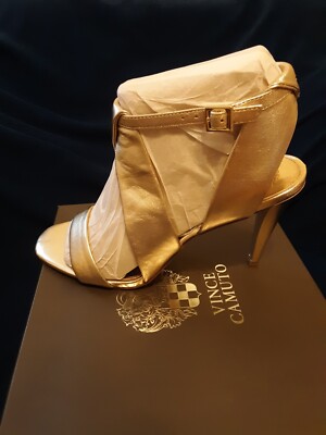 Vince Camuto Women's Kalintie Gold Adjustable Strap Stiletto Heels Sz 