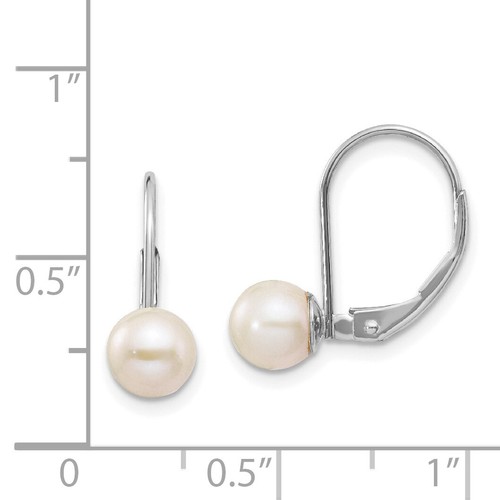 14k White Gold 6mm FW Cultured Pearl Leverback Earrings XLBW65PL - Picture 3 of 3