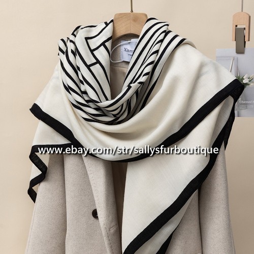 Sallys Boutique 70% Cashmere 30% Silk Wrap Scarf Stripe Print Thin Shawl 53"*53" - Picture 15 of 28