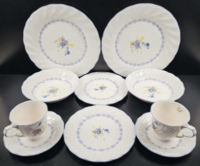 (2) Nikko Blue Peony 5 Pc Place Setting Blossomtime Floral Dining Dish Japan Lot