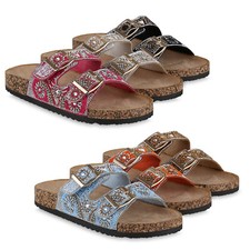 Damen Pantoletten Sandalen Bequeme Strass Zierperlen 841098 Schuhe 