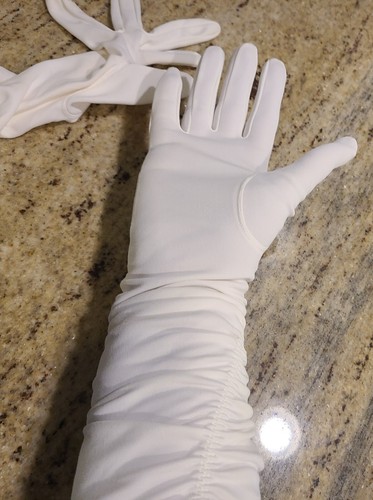 Vintage Size M/L White Stretch Formal 15" Long Gloves Double Scrunch Arm - Picture 18 of 22