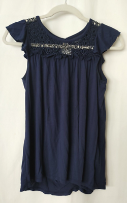Old Navy Girls Lace Yoke Swing Top Flutter Slvs Navy Size L 10-12