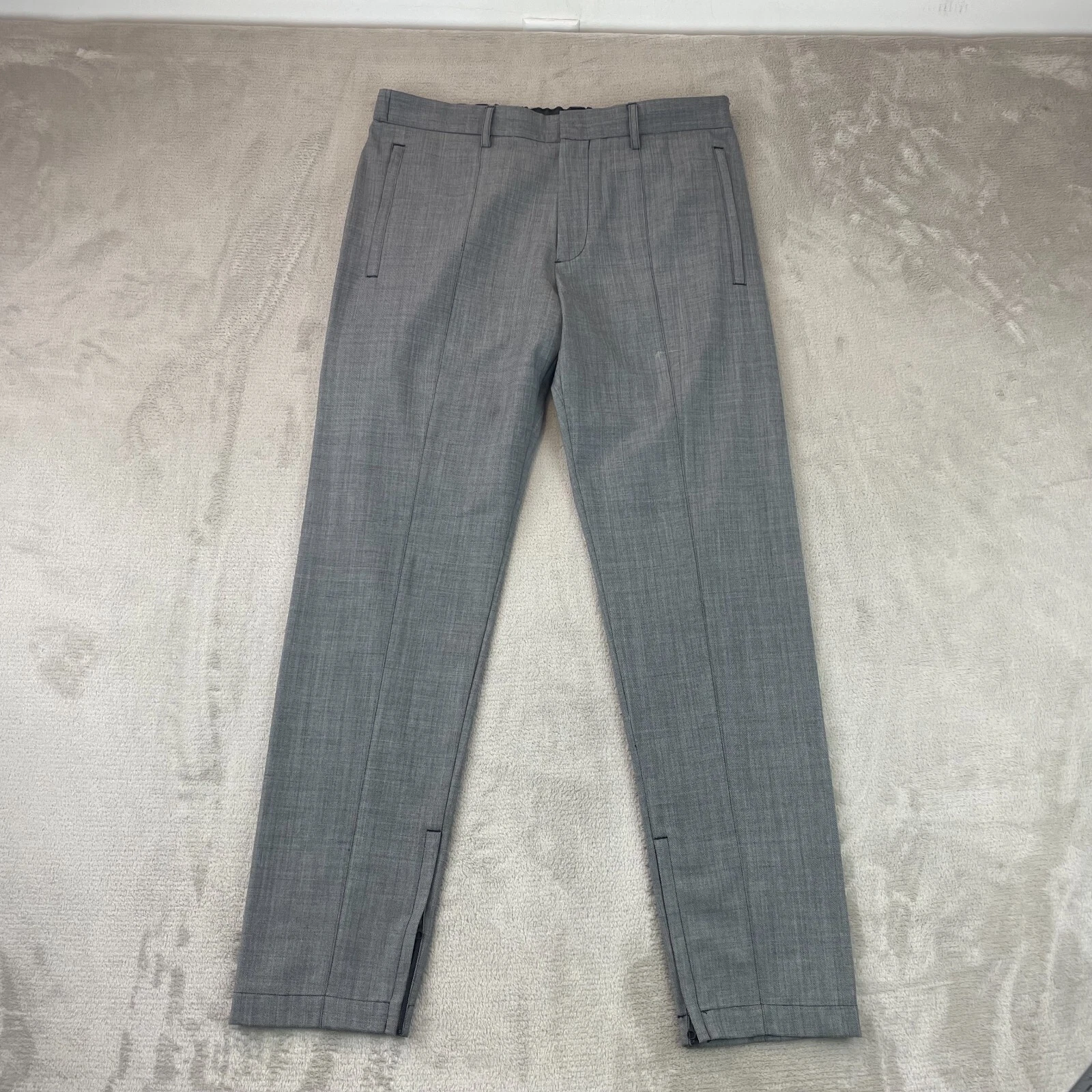 Theory Pants Men 31x30 Gray Wool Blend Ace Illeston Ankle Zip Tapered Fit