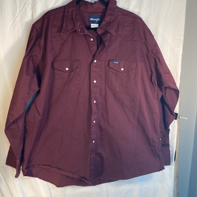 Wrangler: Solid Red Oxide Men's LS Shirt Size 2XL, Western Look, Pearl Snaps