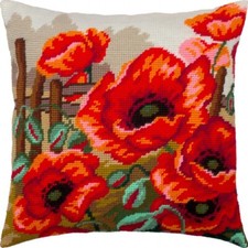 Tapestry embroidery Pillow Cover DIY kit "Poppies" Needlepoint kit Printed