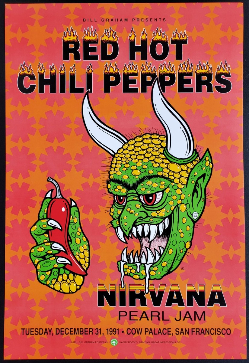 Nirvana Concert Poster Pearl Jam Red Hot Chili Peppers Concert