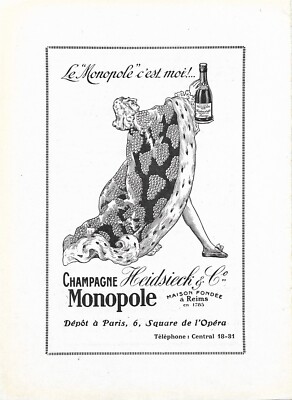 Antique  1922 French Heidsieck & Co. - Monopole Champagne Art AD - Paris France