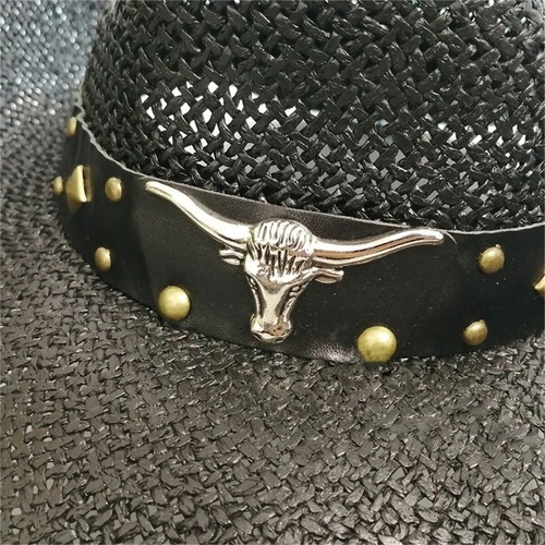 Sombrero de Vaquero de Paja para Mujer Hombre, Retro Ala Ancha Sombrero de Vaquera Occidental con Banda - Imagen 24 de 28