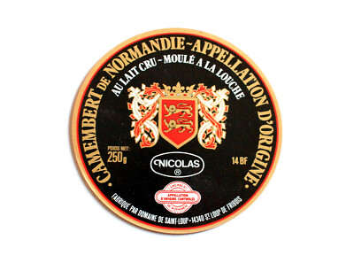 ETIKETT KÄSEBOX - CAMEMBERT DE NORMANDIE - NICOLAS - DOMAIN ST LOUP