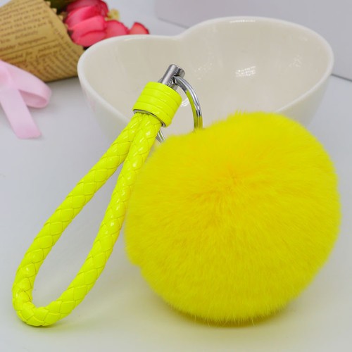 Yellow 3.15" Soft Rabbit Fur Ball Fluffy KeyChain Ring Handbag Car accessories