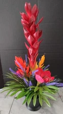 Tropical table centerpiece.  Silk flower arrangements RED