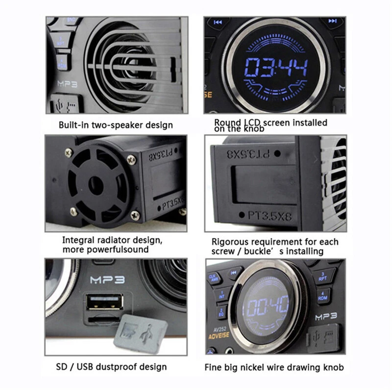 Reproductor de radio MP3 estéreo para automóvil 1 Din Bluetooth audio en el tablero altavoz incorporado de 2 piezas Foto 3 de 4