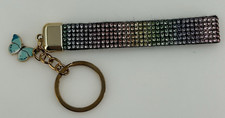 Pastel Ombre Rhinestone Sparkle Keychain Wristlet Blue Enamel Butterfly Dangle
