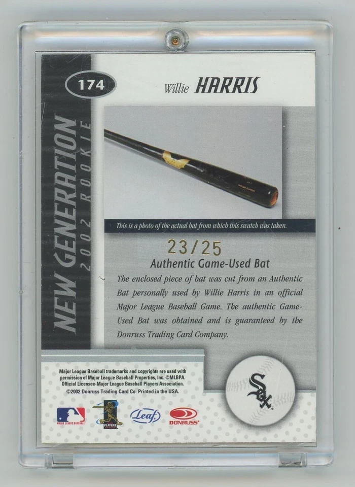 WILLIE HARRIS 2002 LEAF CERTIFIED MATERIALS BAT PATCH MIRROR GOLD ROOKIE 23/25 - Image 2 of 2