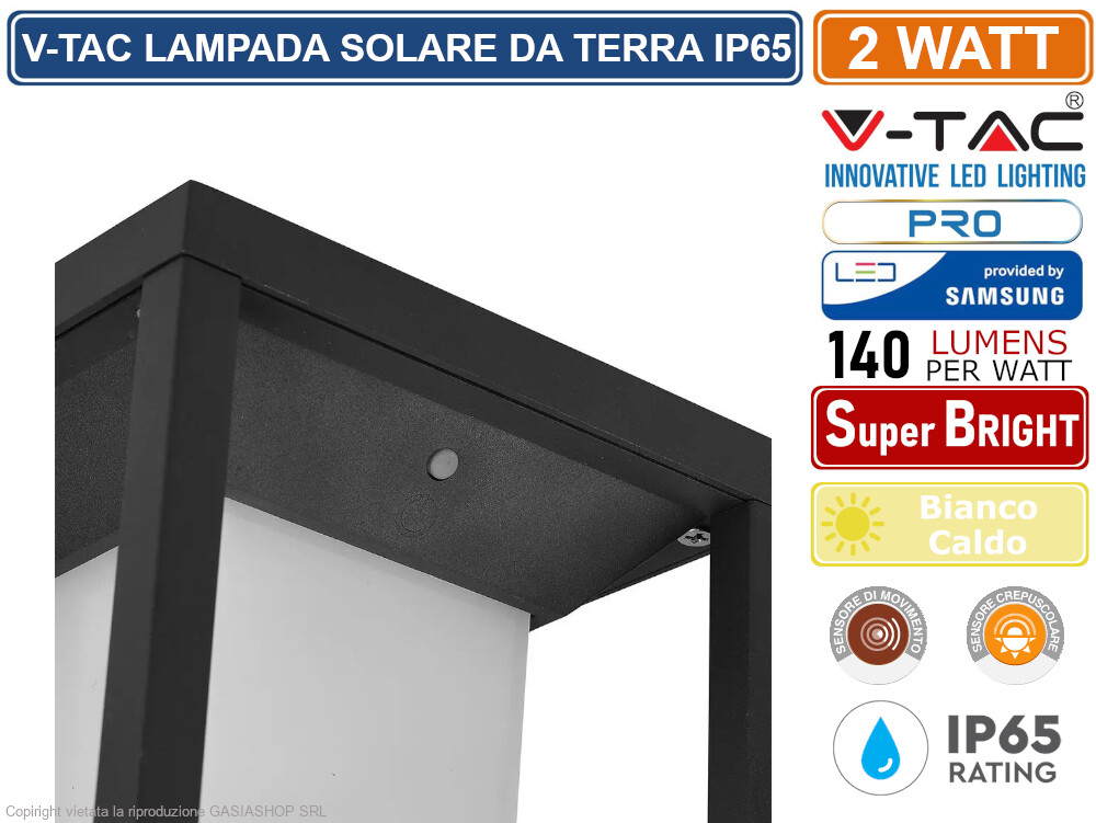 V-TAC VT-66 LAMPADA LED DA TERRA 2W CON PANNELLO SOLARE E PICCHETTO CHIP SAMSUNG foto 3
