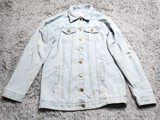 Denim Jean Jacket Womens XL Distressed Holes Light Wash Cotton Blend Unlined