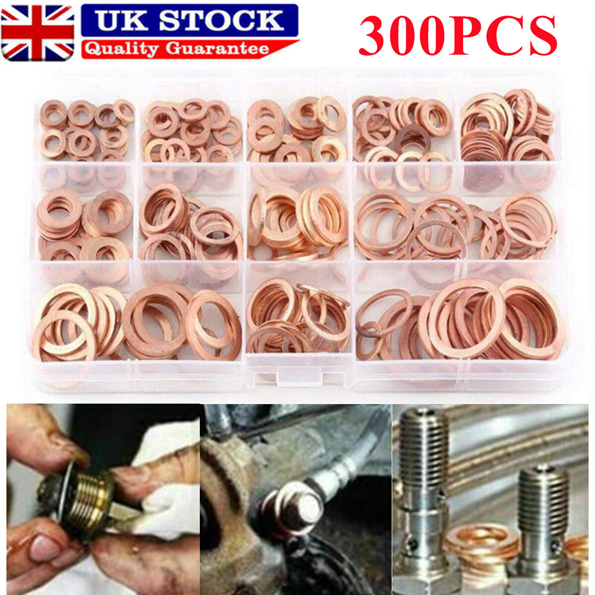 300PCS M5-M20 Assorted Solid Copper Car Engine Washers Crush Seal Gasket Set