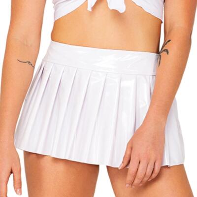 Vinyl Pleated Mini Skirt Zipper Closure School Girl Costume Rave White 5136 