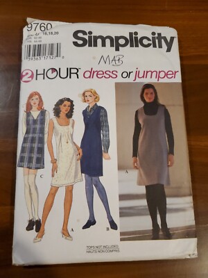 Simplicity 9760 2 Hour Dress Or Jumper, 1995, Cut To 16