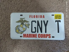 Florida MARINE CORPS License Plate VETERAN USMC "GNY T" GUNNERY GUNNY