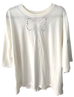 H&M NWT Women's XXL Divided ''Cream Bow Oversized T-shirt'' Embroidered Noble Love