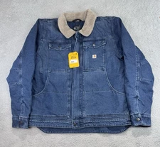 Men's Carhartt Denim Sherpa-Lined Jacket Relaxed Fit Drop Tail Hem Size XL NWT