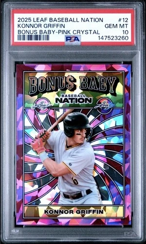 2025 Leaf Baseball Nation Konnor Griffin #12 B/B Pink Crystal 3/6 PSA 10 POP-1