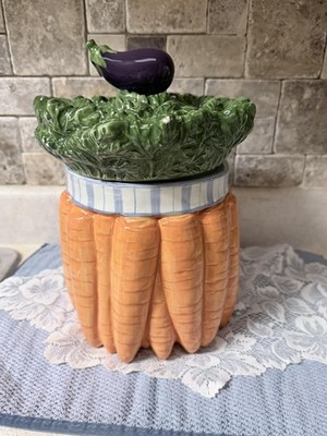 Fitz And Floyd Vegetable Cookie Jar Carrots Lettuce Eggplant Ceramic Kitchen