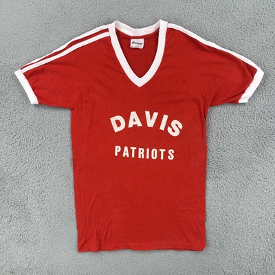 Vtg Stedman 80s Made In USA Single Stitch Red M Paper Thin Shirt Davis Patriots
