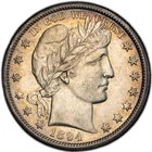 1894-O Barber Silver Half Dollar PCGS AU-55 nice golden toning approaching rims