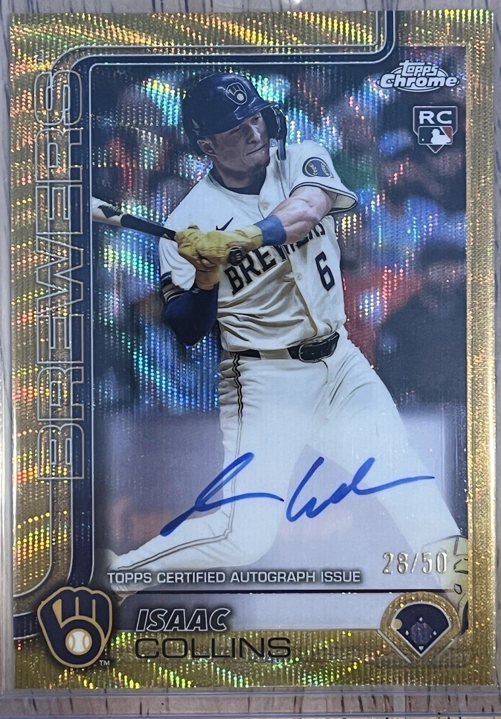 2025 Topps Chrome Isaac Collins ROOKIE AUTO Gold Wave Refractor /50 #RA-IC RC