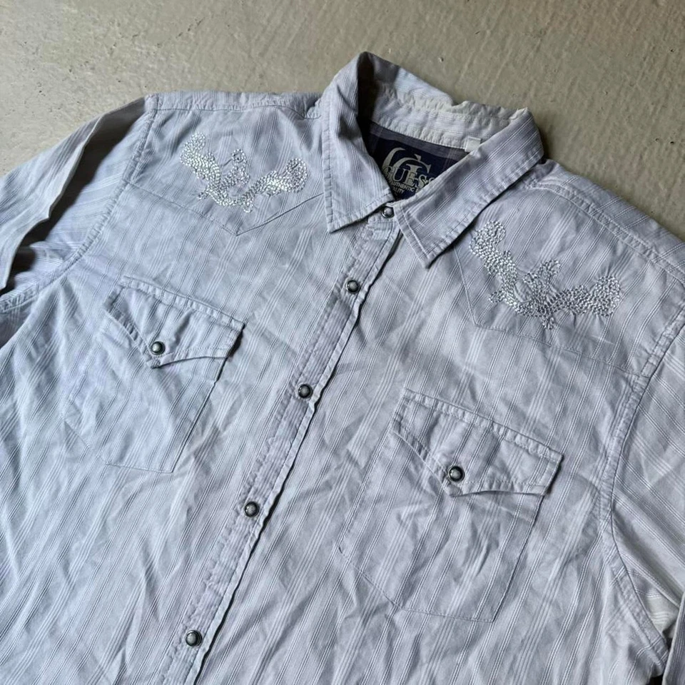 Guess Y2K Grey Snap Button Up Men's XL Dress Shirt Embellished - Image 3 of 4