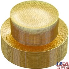 Elegant Clear Plastic Plates Gold Rim Disposable Dinner Dessert Set 60pcs New