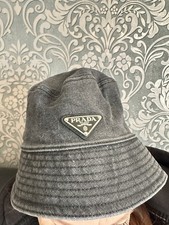 Prada Dreieckslogo Denim Schwarz Bucket Hat M