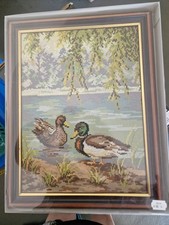 Gobelinbild Enten im Teich ca. 36 x 46 cm mit Holzrahmen