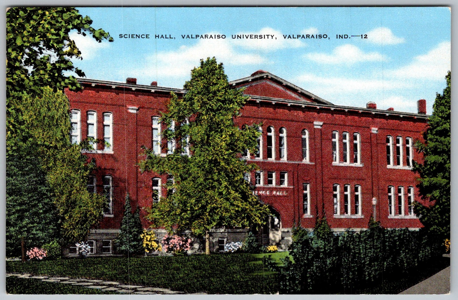 Vtg Linen Postcard Science Hall University Building Valparaiso, 1950s