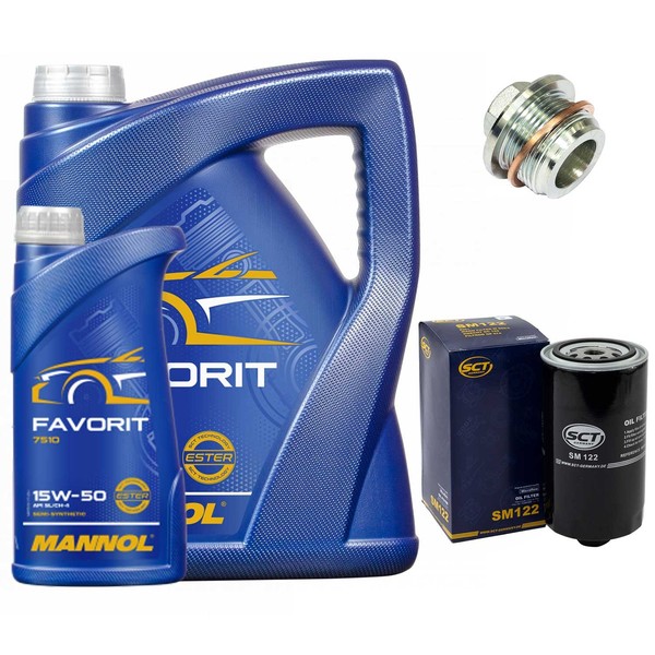 MotoröL Filter Set Mannol 15W50 API 6 Liter + Schraube FüR VW Transporter IV 2.5-image