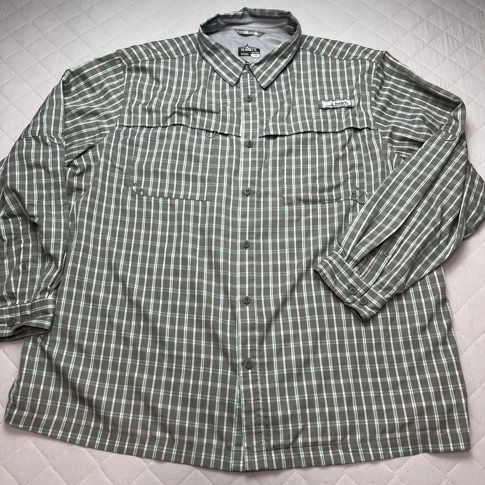Habit Fishing Shirt Lot Mens 3XL Blue Green Plaid Check Long Sleeve Vented - Image 2 of 4