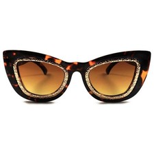Womens Bold Glamorous Tortoise Cat Eye Sunglasses Gold Detail Around