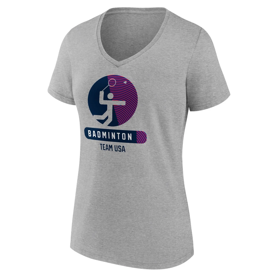 Camiseta para mujer gris jaspeado EE. UU. Badminton Radiating Victory cuello en V Foto 2 de 3